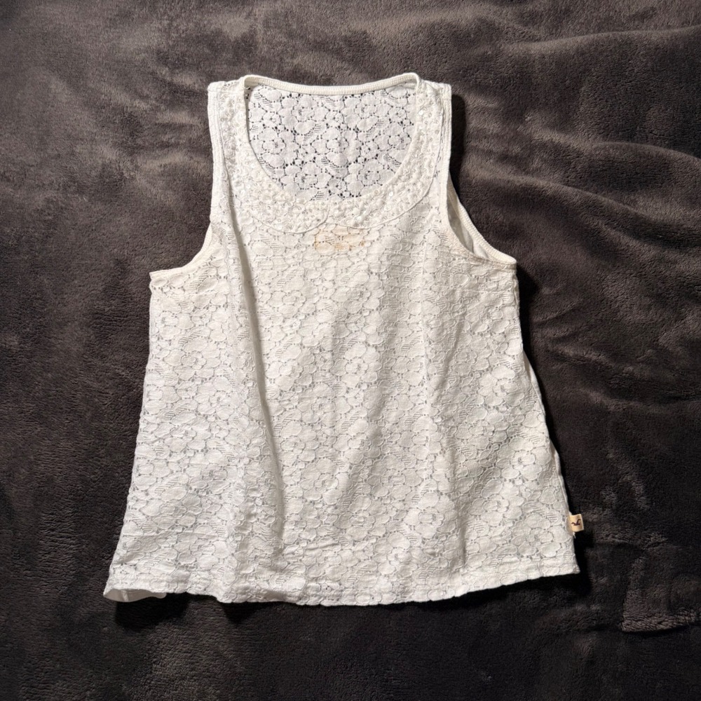 Hollister White Floral Lace Sequin Tank Top XS Boho Sleeveless Shirt